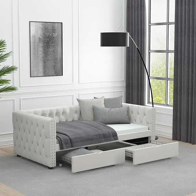 Upholstered Daybed with Drawers, Modern Twin Sofa Bed Daybed Frame for Bedroom Living Room Guest Room,
