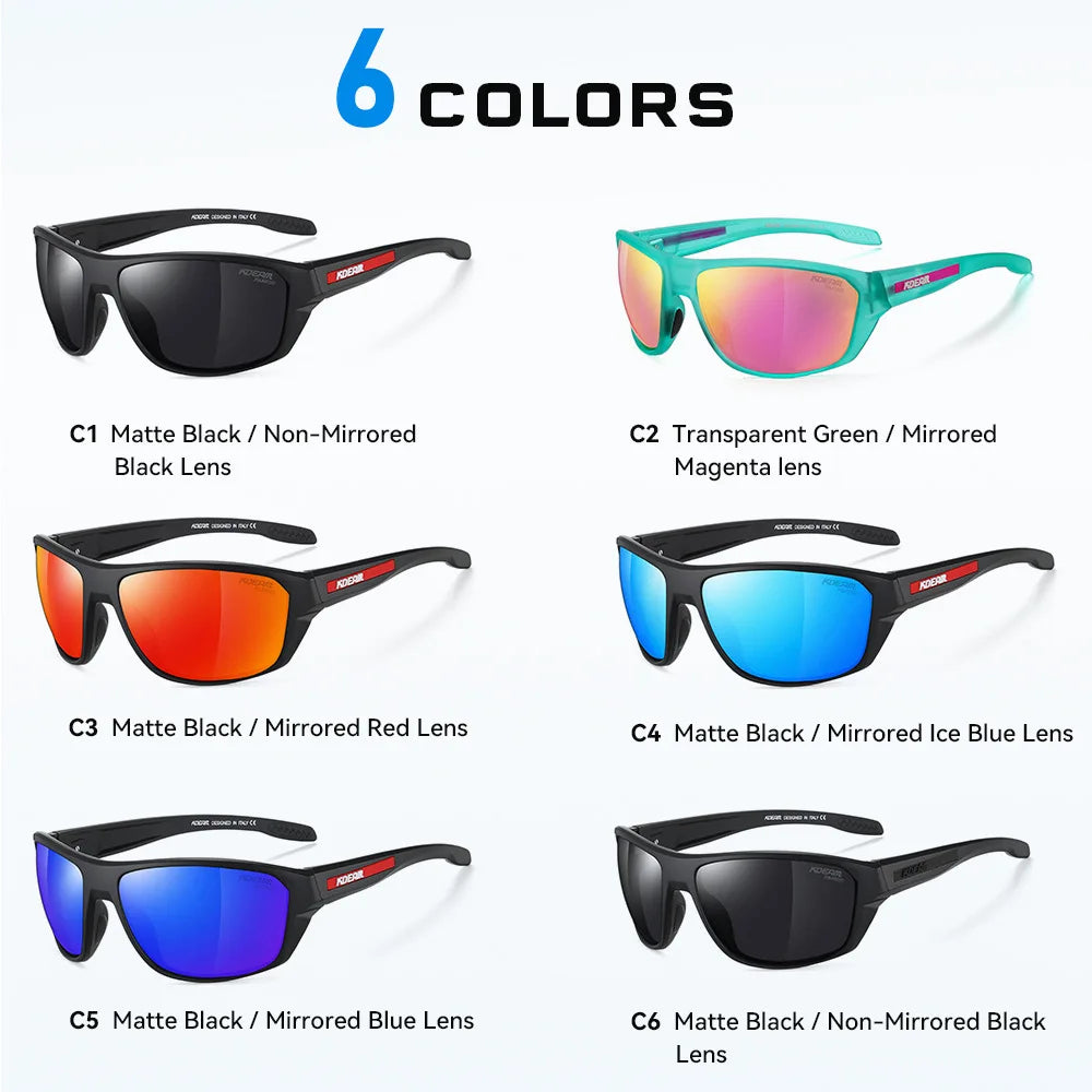 Kdeam 2025 Polarized Sunglasses for Men Women Fashion Unisex Brand TR90 Outdoor Eyewear For Fishing Driving Mirror Black lens