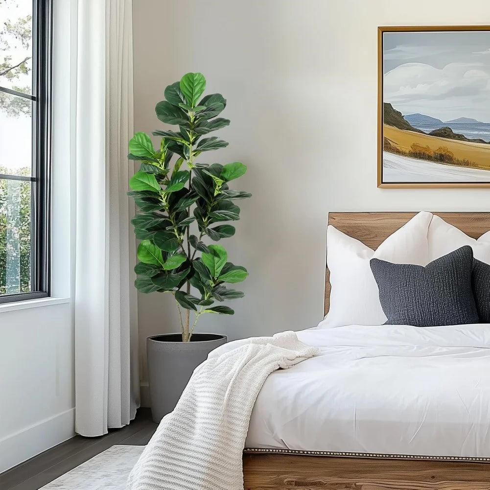 Artificial Tree Faux Fiddle Leaf Fig Tree 4/5/6ft Tall Ficus Tree Artificial for Home Decor Fake Lyrata Fig Plants with Pot