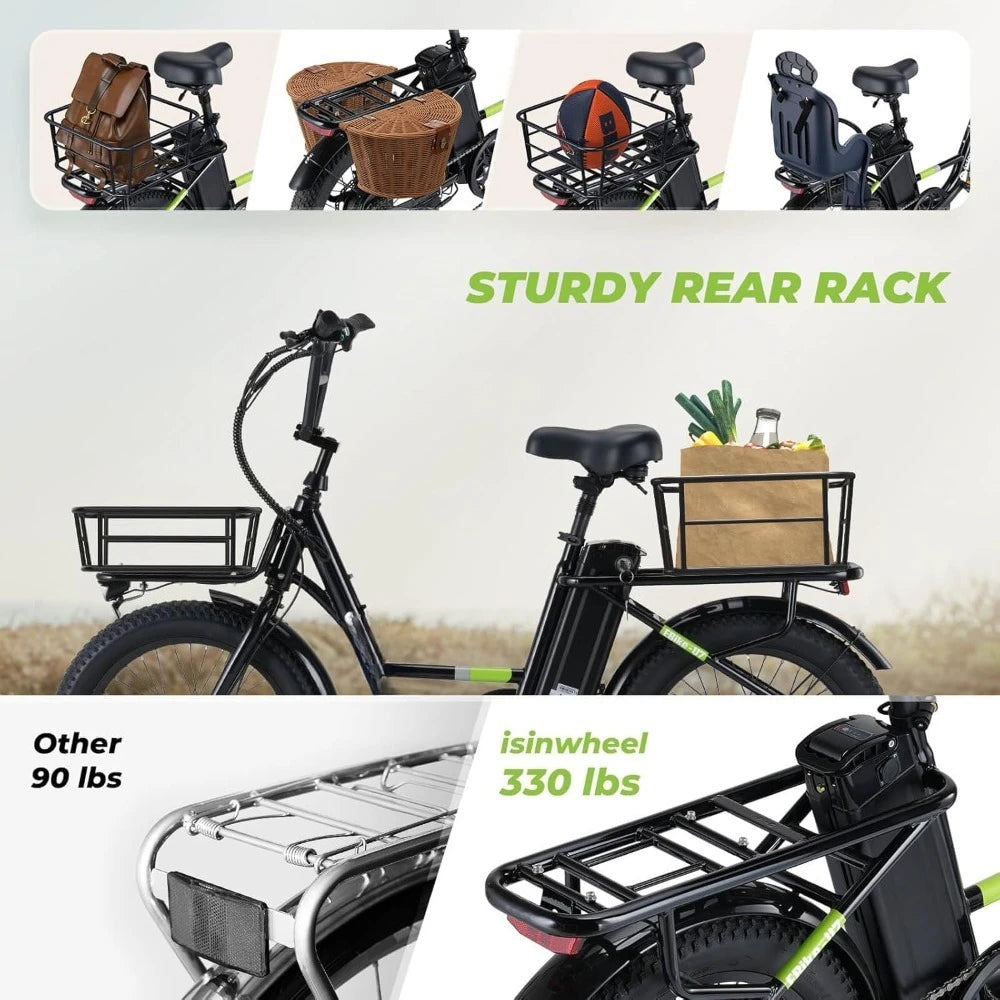 U7 Electric Bike for Adults, 20 mph Cargo Ebike 1000W Peak Adult Electric Bicycles, 55 Miles Range E Bike, 48V 10.4Ah - Hot Sale