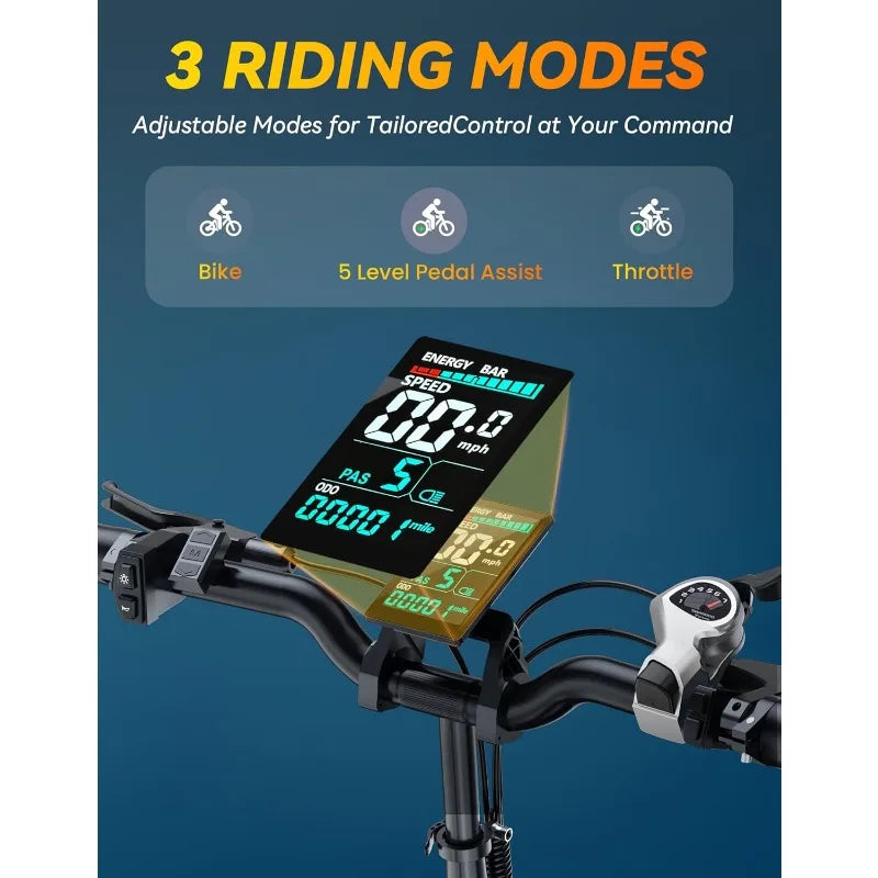 Ebikes for Adults, 1000W/1200W Peak Motor 34MPH Max Speed Electric Bike, 48V 15AH Removable Battery, 20" Fat tire e Bik