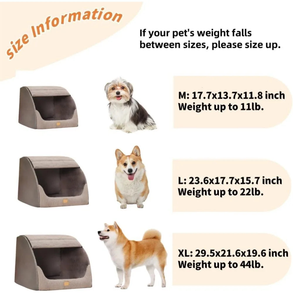 large dog house indoor, soft plush dogs cave bed covered pet bed with fluffy washable cushion, portable dog/cat pet tent house f