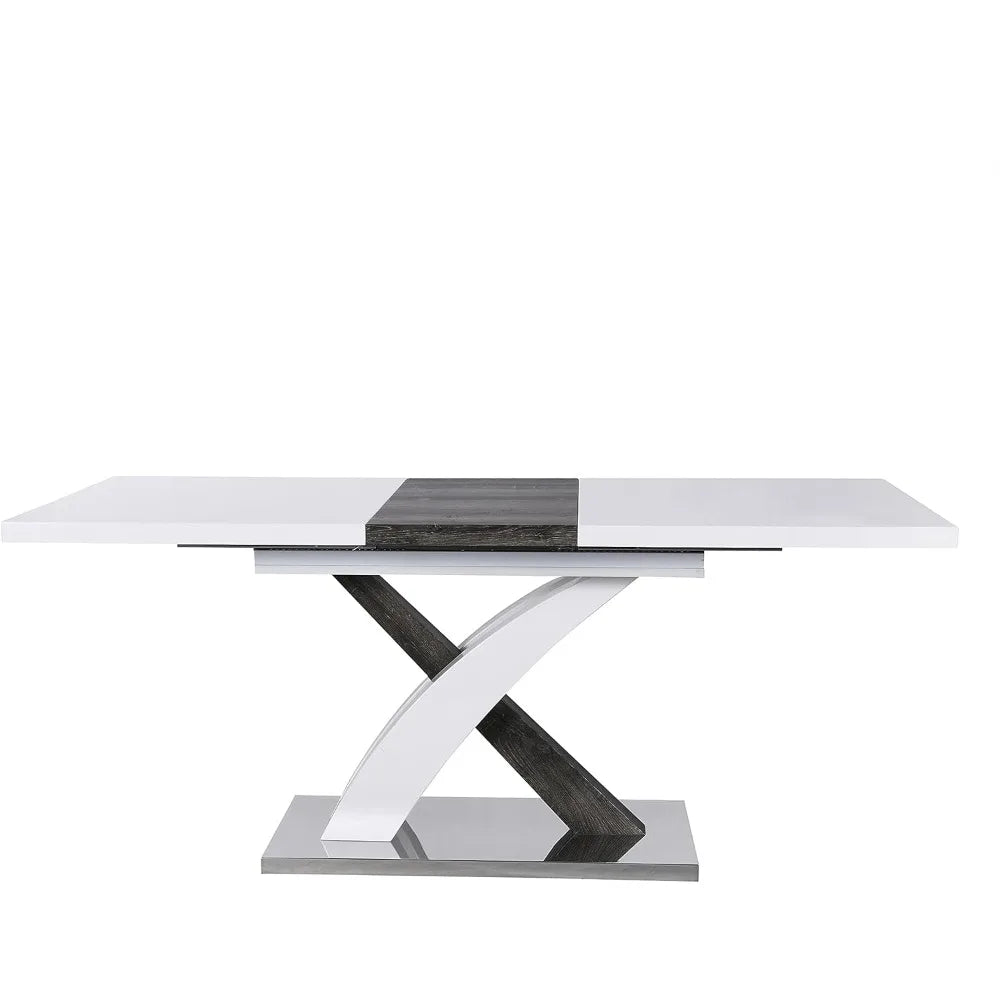 Stainless Steel Base White High Gloss Extendable Dining Table for 6-8 People