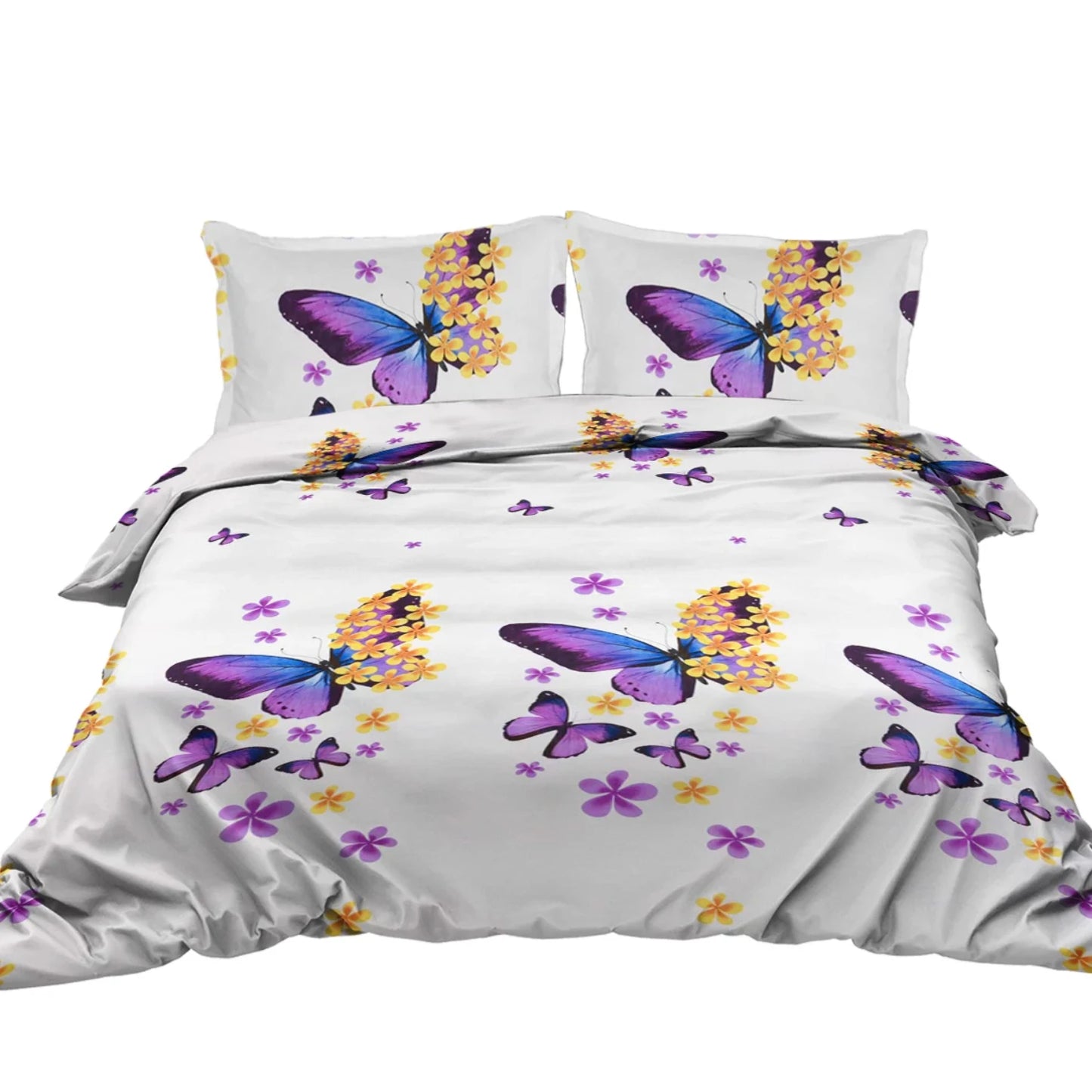 Purple and Yellow Geometric Design Bedding Set - Decorative 3-Piece Duvet Cover with 2 Pillow Shams - Cozy Family Bedding Additi