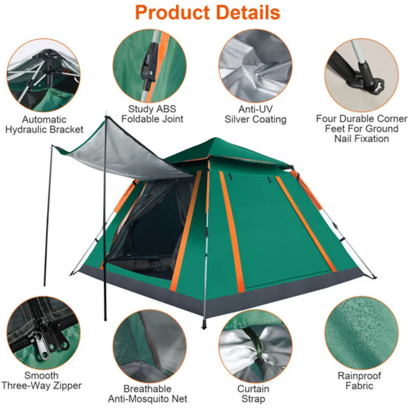 4-5 Person Camping Outdoor Fold able Waterproof Tent 2 Mosquito Nets For Hiking Mountaineering Adventure Fishing With Window And