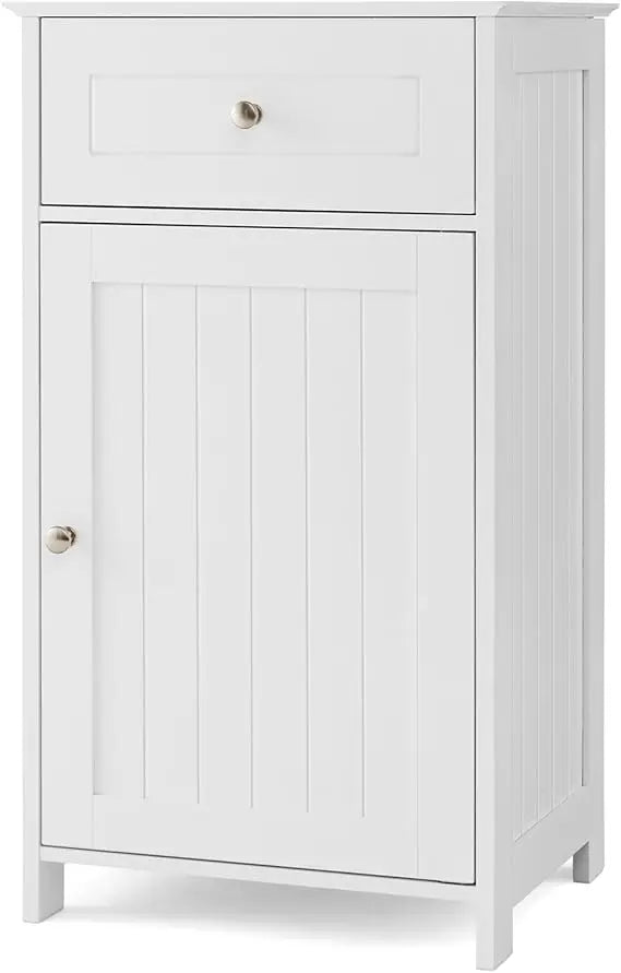 small bathroom cabinet for small spaces, freestanding single door bathroom storage with adjustable shelf, anti-tipping device,