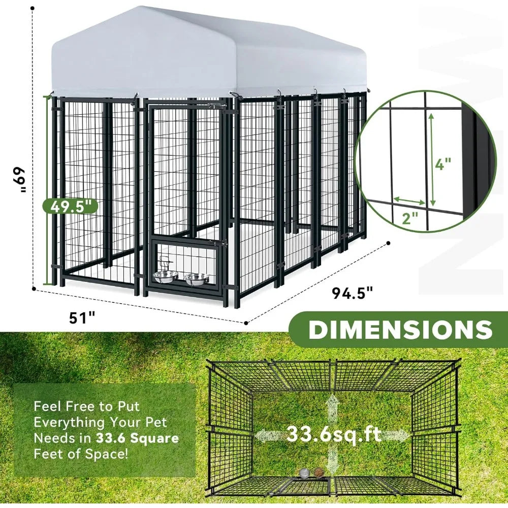 Durable Outdoor Steel Dog Kennel with Waterproof Roof and Secure Locking System
