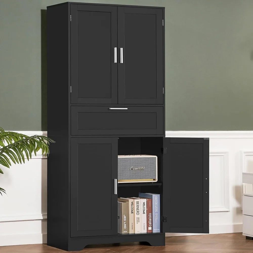 Adjustable Shelf Tall Storage Cabinet, Black Drawer Cabinet, Dining Room Bathroom Storage Solutions