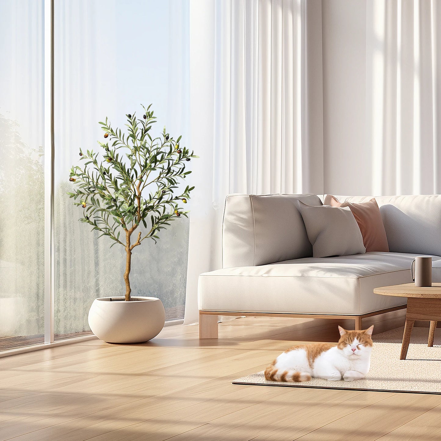 4.25ft/5ft/6ft Artificial Olive Tree, Tall Faux Silk Olive Trees, For Home Office Living Room Decor, Indoor Fake Potted Tree