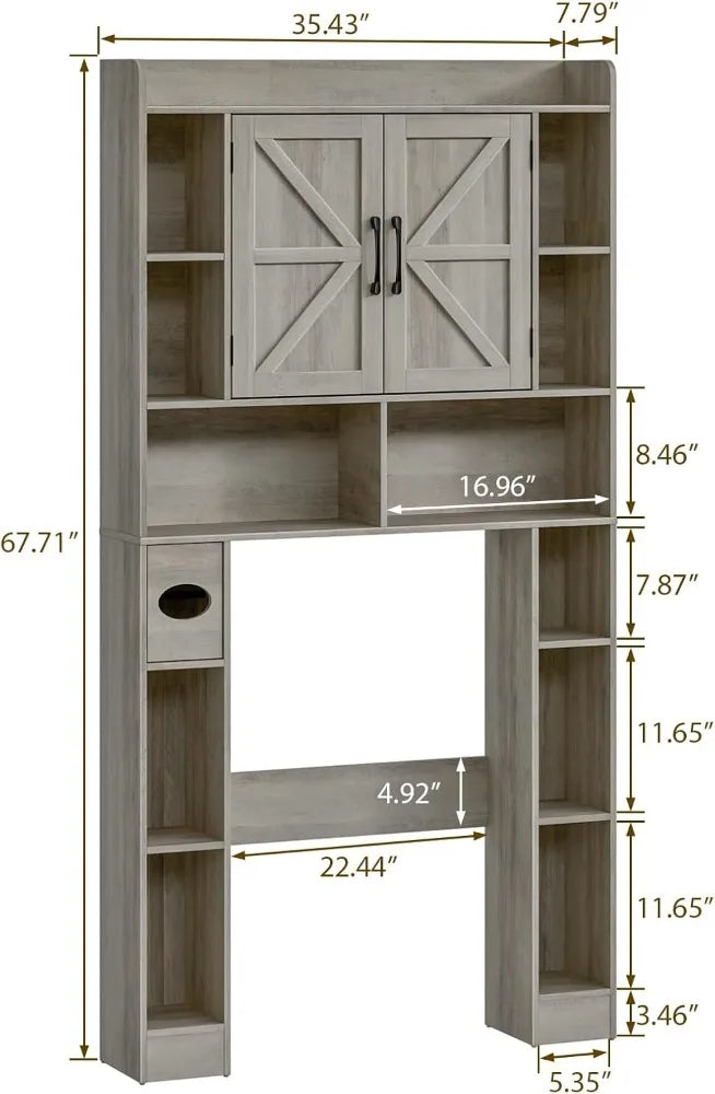 Farmhouse Storage Cabinet Over Toilet with Barn Doors，Over The Toilet Storage Cabinet, Home Space-Saving Toilet Rack