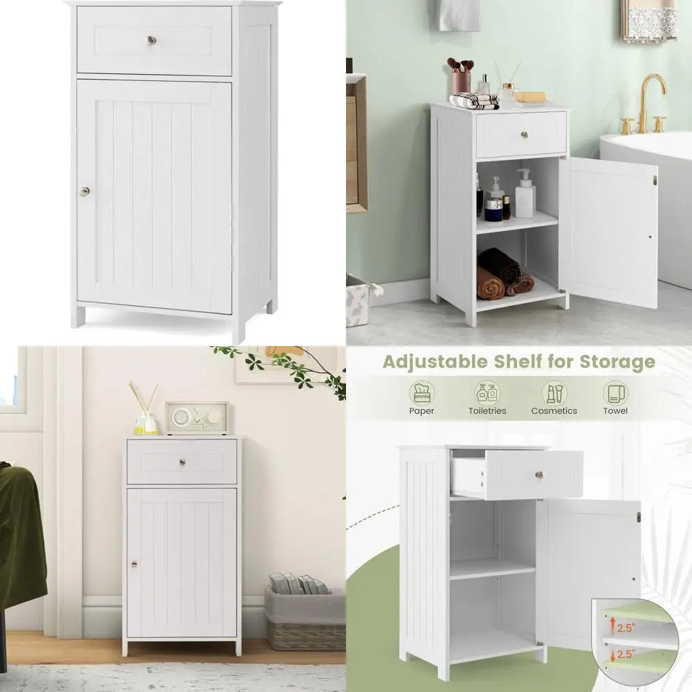 small bathroom cabinet for small spaces, freestanding single door bathroom storage with adjustable shelf, anti-tipping device,