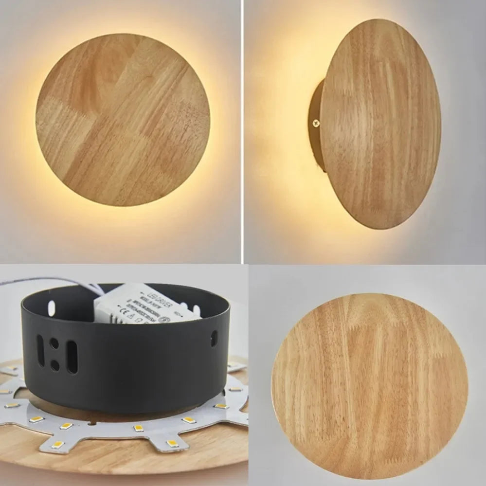 Modern LED Wall Lamp Circular Creative Wooden Wall Lamp Background Wall Bedroom Living Room Corridor Staircase Home decoration