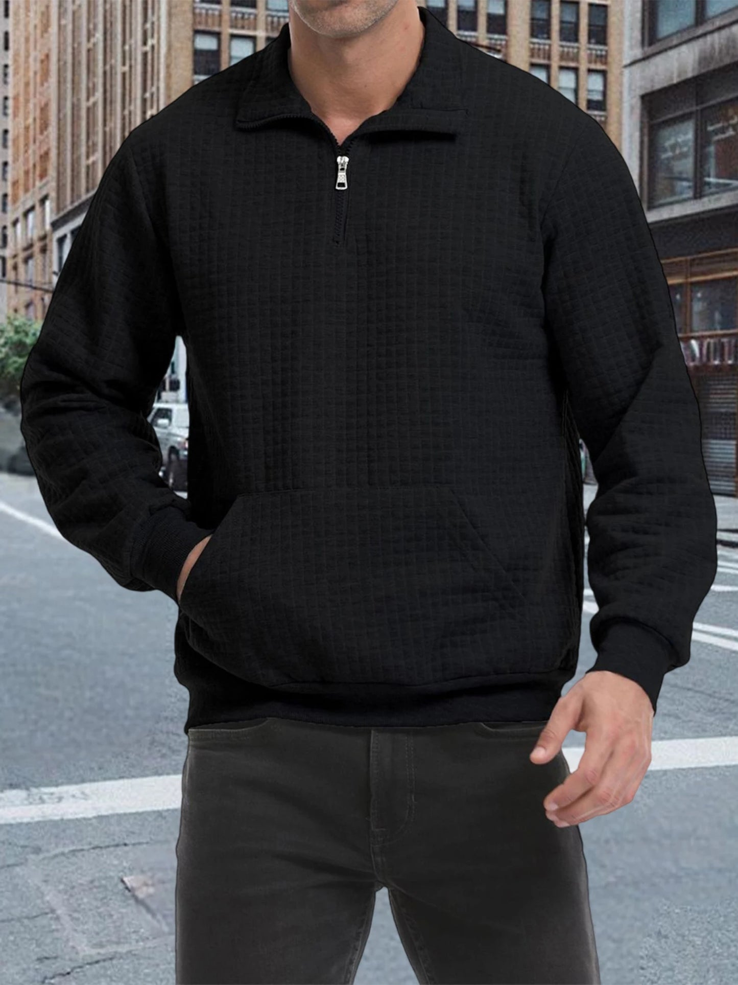 Men s Quarter Zip Sweatshirt with Stand Collar and Loose Fit Long Sleeve Pullover for Fall Warm Shirt Top for Men