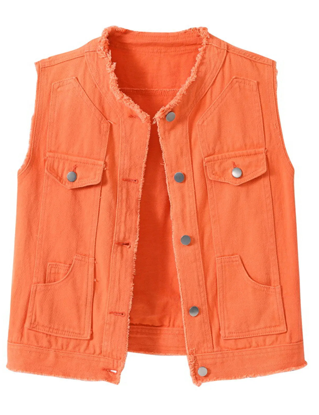 Women Candy Color Street Sleeveless Leisure Denim Vest - Women's Button Down Jean Waistcoat Outerwear Collarless Cowboy Jacket