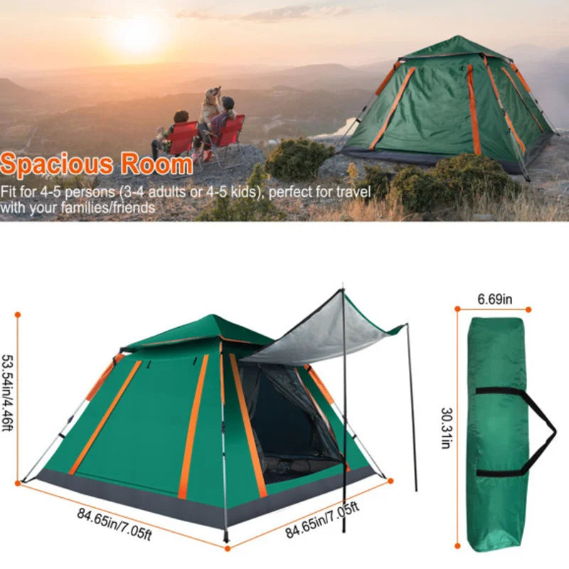 4-5 Person Camping Outdoor Fold able Waterproof Tent 2 Mosquito Nets For Hiking Mountaineering Adventure Fishing With Window And