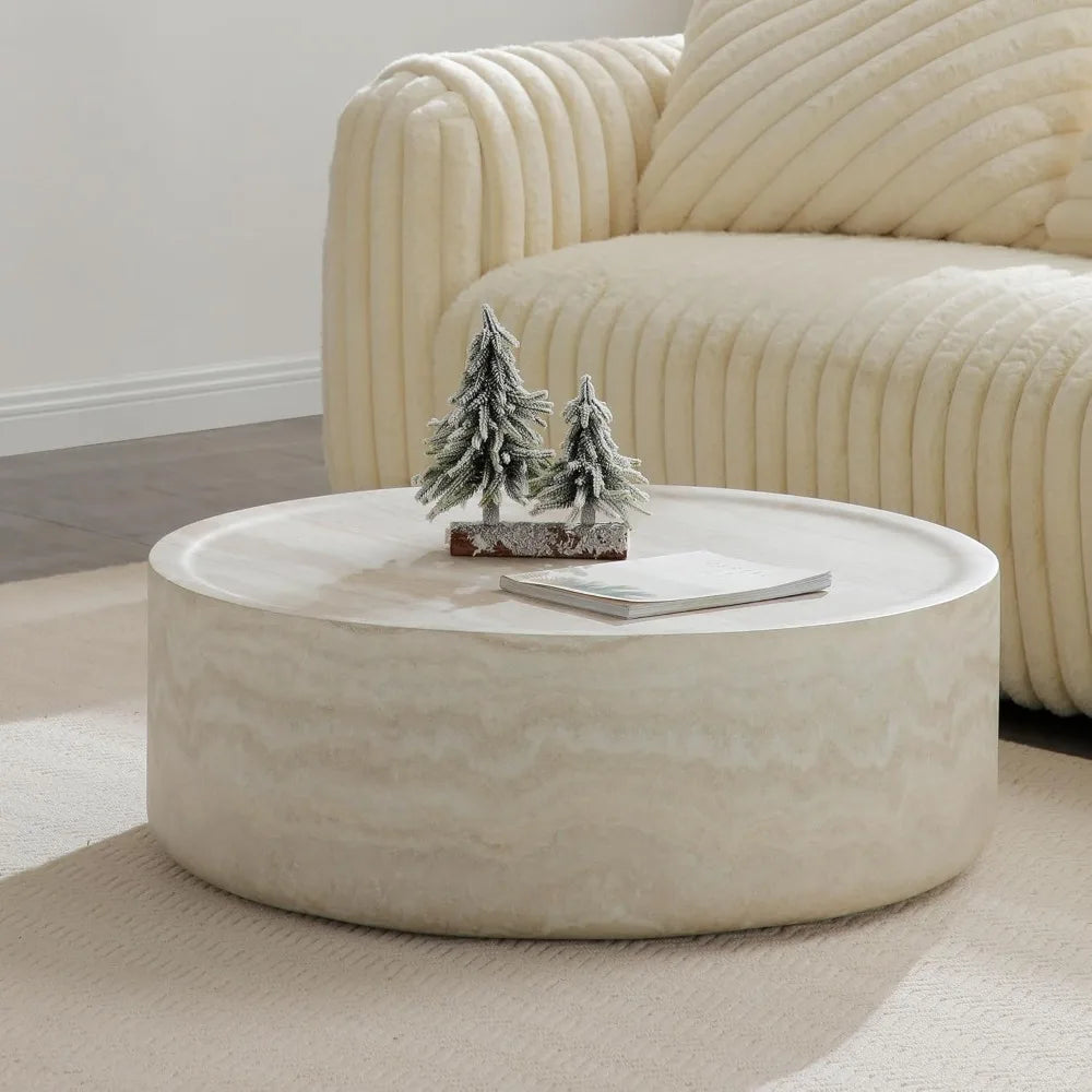 31.49" Round Coffee Table, Modern Marble Faux Pattern - Minimalist Accent Table for Living Room,Office
