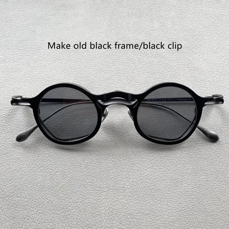 Top Quality Pure Titanium With Magnet Clip On Sunglasses Glasses For Men Women Ultra Light France Designer Round Eyewear Frame