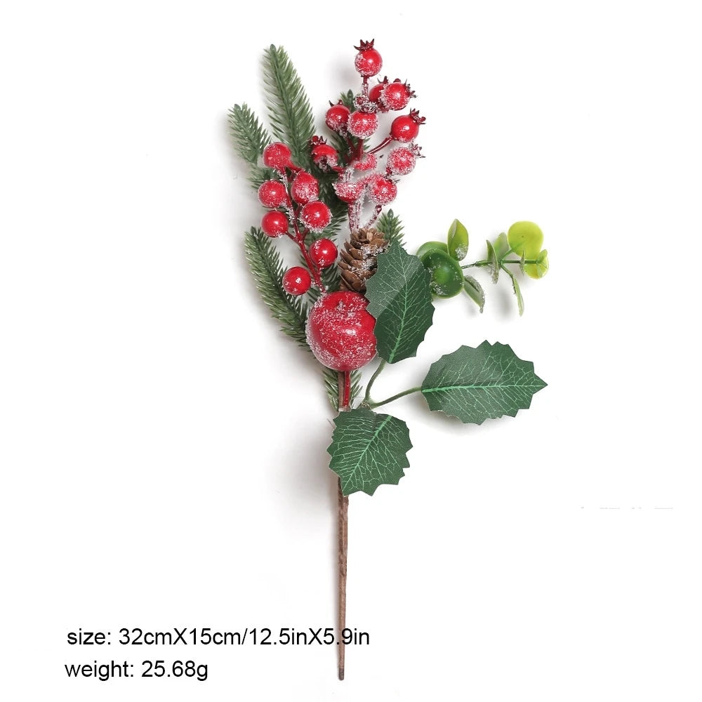 Artificial Red Berry Branch Fake Christmas Decoration Fake Plant Sprig Natural-Looking Pine Cone Decoration For Winter Decor