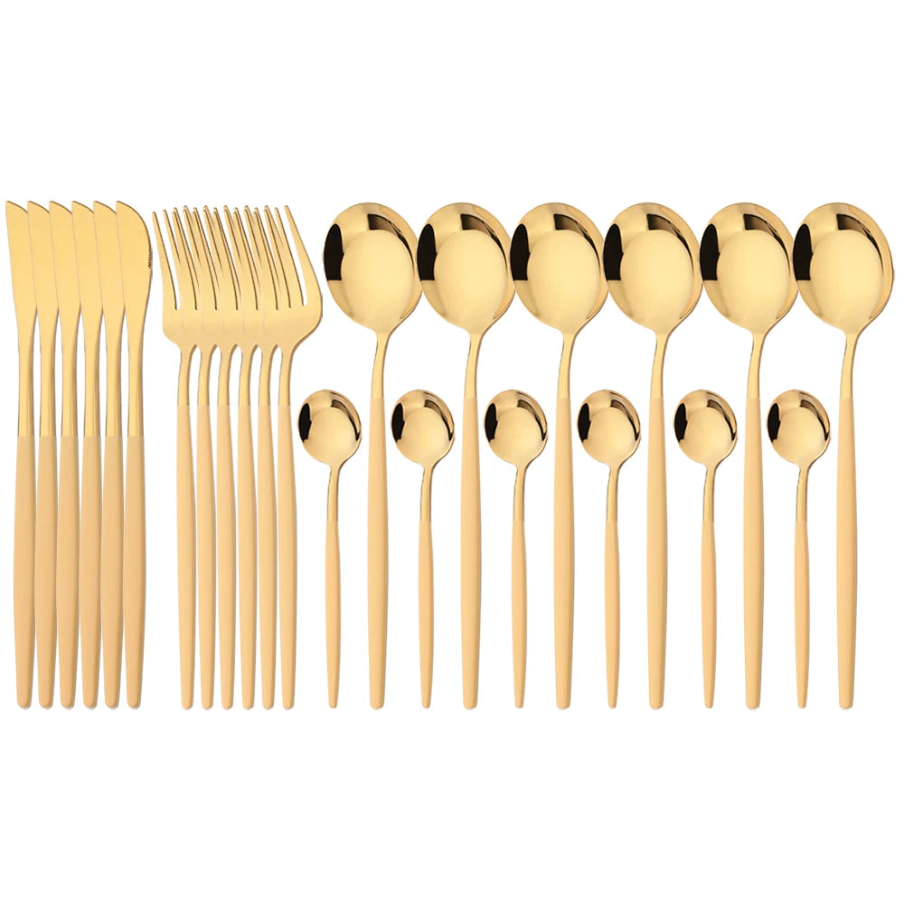 24Pcs Dinnerware Set Stainless Steel Tableware Knife Fork Tea Spoon Cutlery Set Multiple Colour Silverware Kitchen Flatware Set