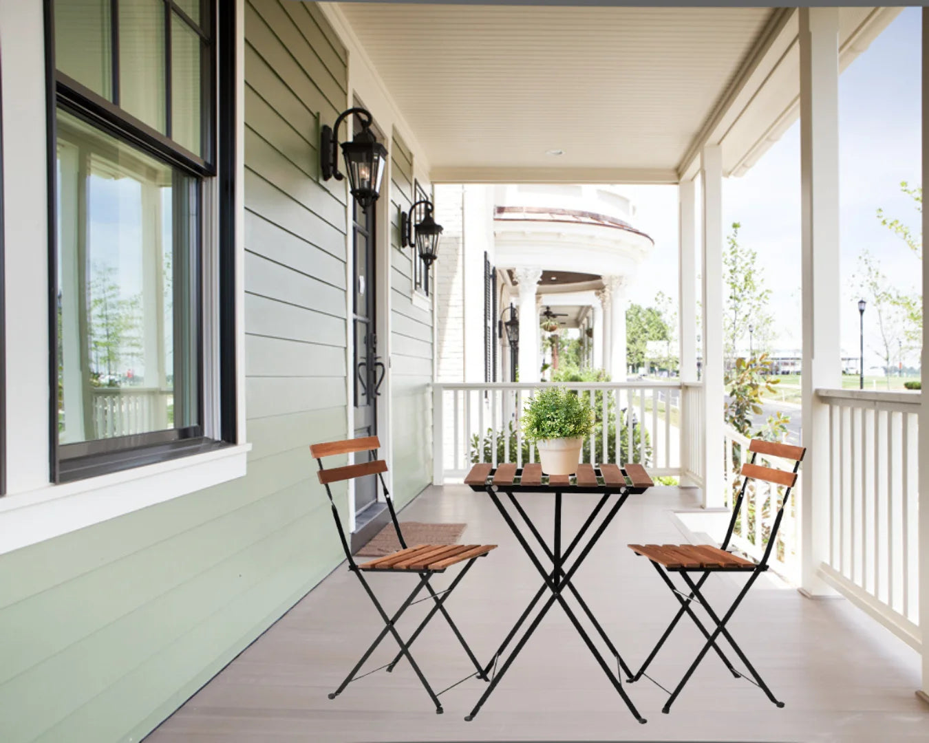 Kanhome Bestseller Factory Price Outdoor  Wood 3PCS Coffee Bistro Balcony Set Folding Garden Chair and Table Set from Vietnam