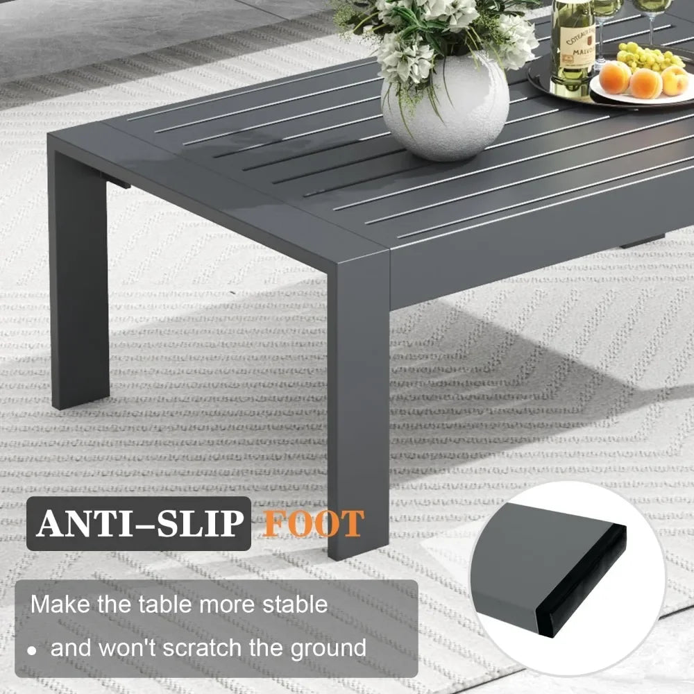 Modern 5 Pieces Aluminum Patio Furniture Set, Garden Furniture Sets, Conversation Sets Metal Sectional Sofa with Coffee Table