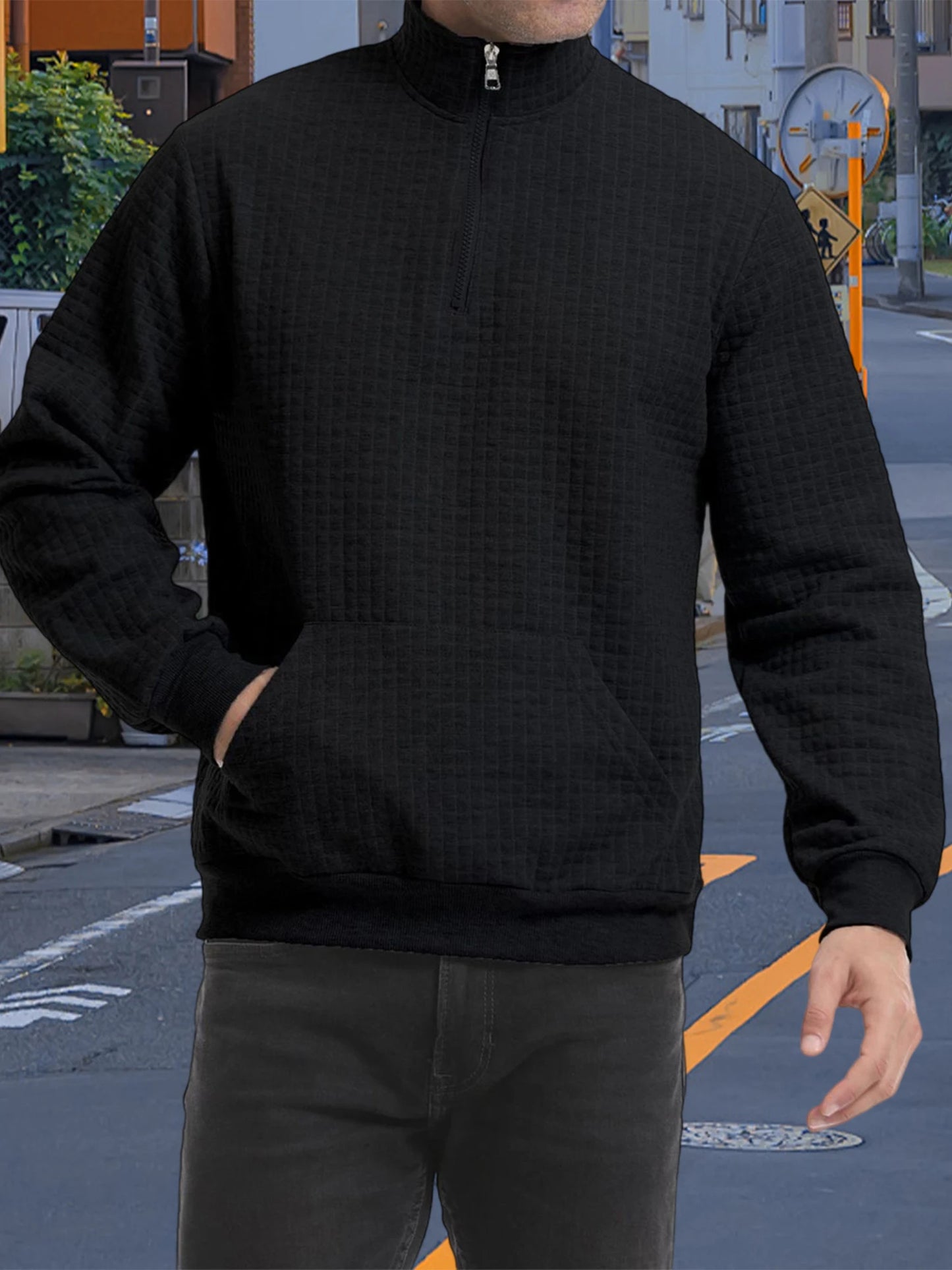 Men s Quarter Zip Sweatshirt with Stand Collar and Loose Fit Long Sleeve Pullover for Fall Warm Shirt Top for Men