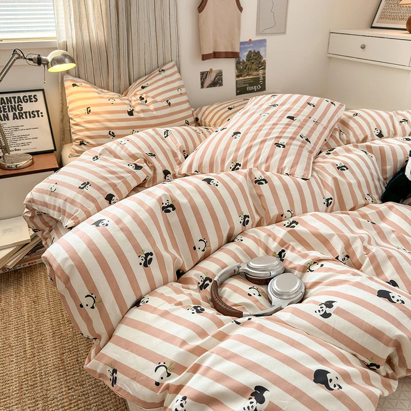 100% Cotton Stripe Style Duvet Cover Set 3-Piece (1 Duvet Cover + 2 Pillowcases),Minimalist Bedding Set for All Seasons