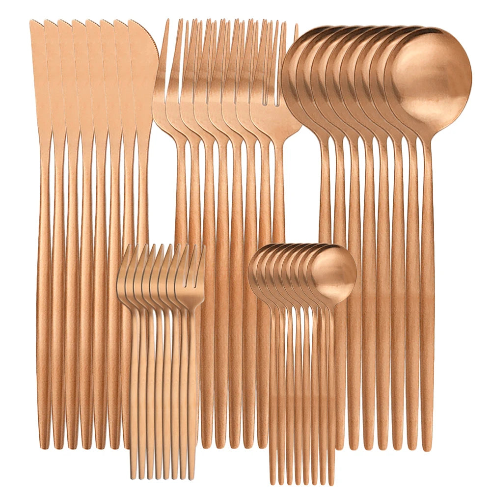 40Pcs Dinnerware Set Matte Black Cutlery Set Stainless Steel Flatware Cake Fruit Fork Kitchen Knife Fork Spoon Tableware Set