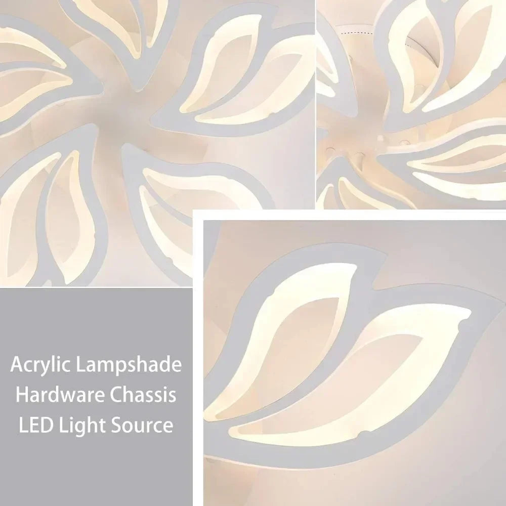 Modern Ceiling Light 60cm Dimmable LED Chandelier Flush Mount,Remote Control Acrylic Leaf Lamp Fixture for Living Room 60W