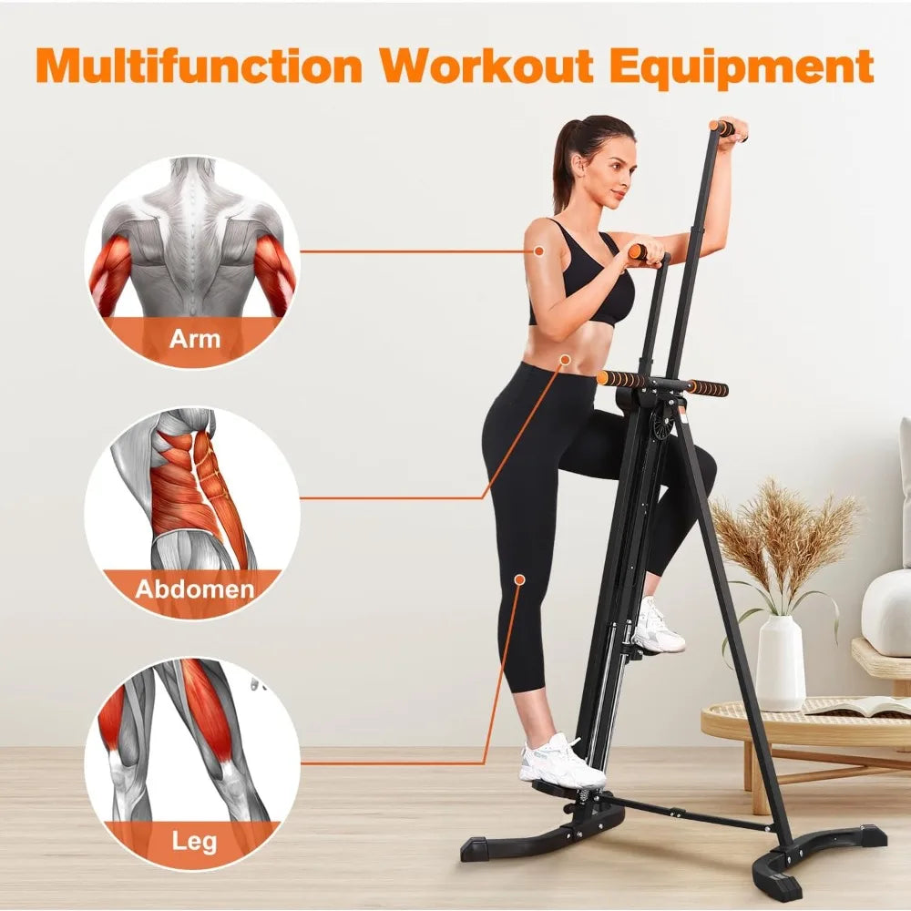 vertical climber exercise machine for home gym with 4 metal guide rails folding exercise climber cardio workout machine 5-level