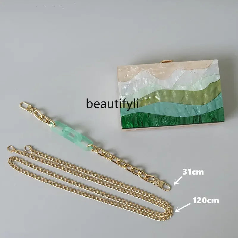 L11 zq Women's Acrylic Hand-Held Pearl Color Contrast Color Green Shoulder Messenger Bag Wedding Clutch