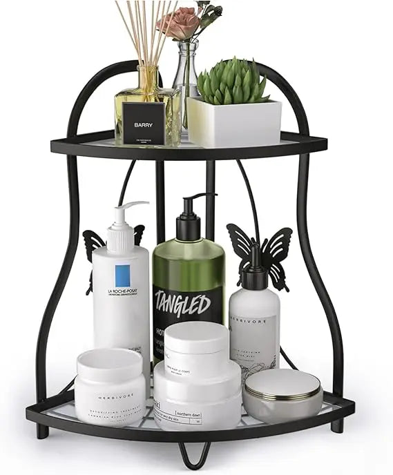 corner bathroom sink organizer countertop shelf, kitchen corner spice rack organizer counter storage,black