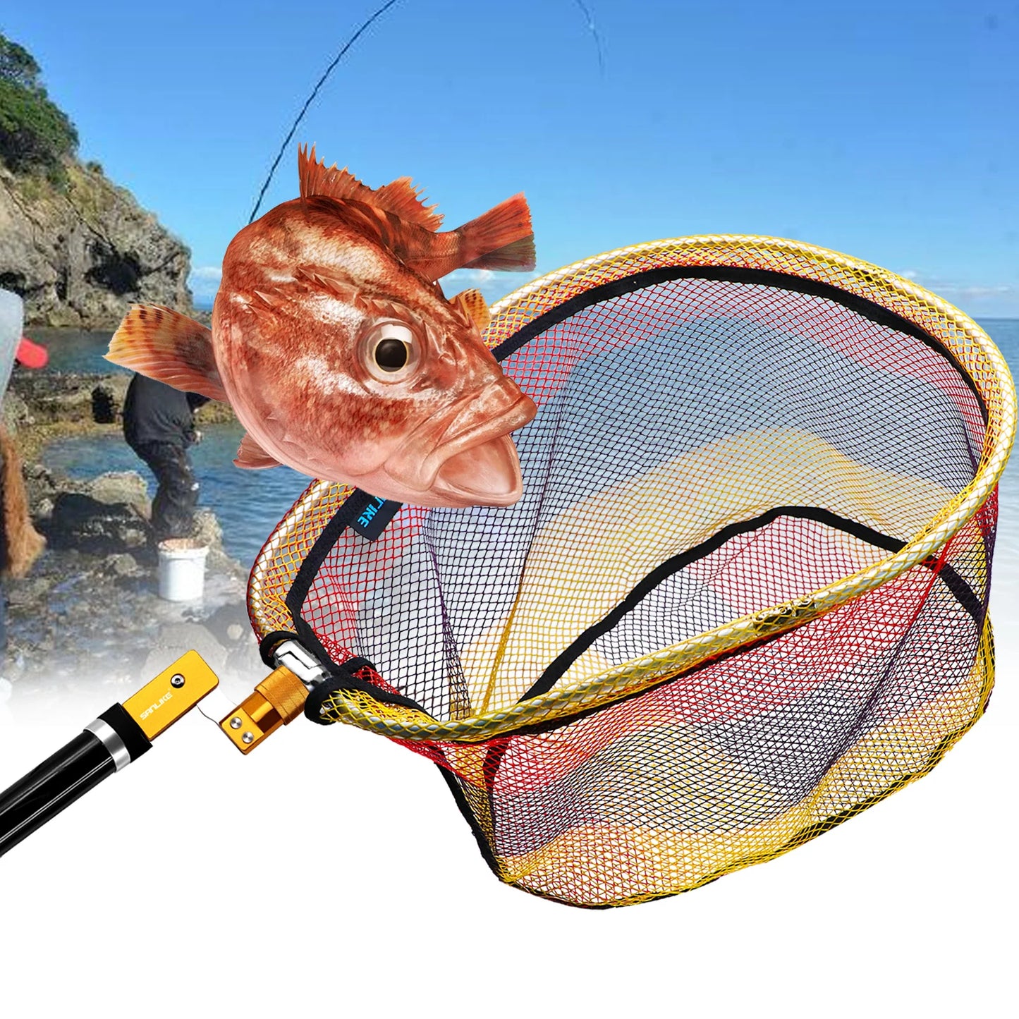 SANLIKE Color fishing net and 1/2 inch 12 mm aluminum alloy adapter foldable frame nylon dip net landing net fishing accessories