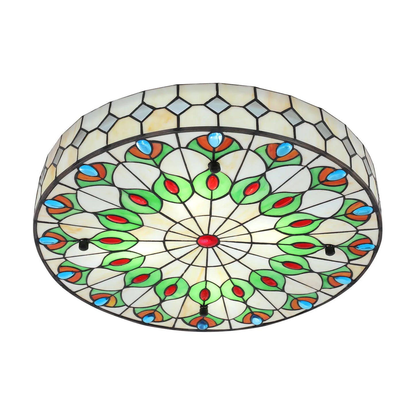 110V Flush Mount Ceiling Light, Stained Glass Ceiling Lamp for Bedroom New