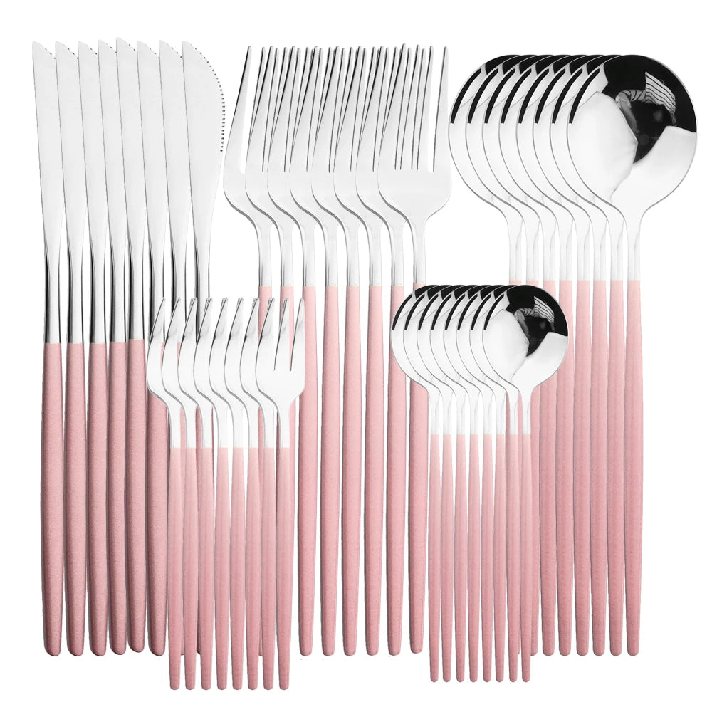 40Pcs Silver Tableware Set Stainless Steel Cutlery Western Dinner Knife Fork Spoon Dinnerware Teaspoons Fruit Cake Fork Kitchen