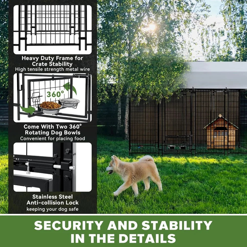Durable Outdoor Steel Dog Kennel with Waterproof Roof and Secure Locking System