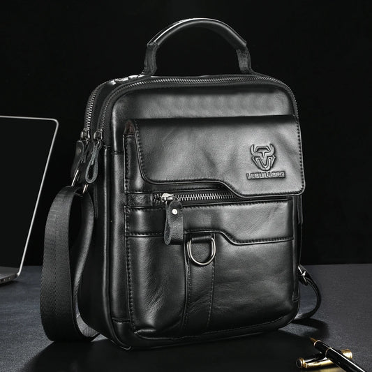 LEBULLBRO Mens Leather Shoulder Bag Medium Business Sling Bag Crossbody Bags