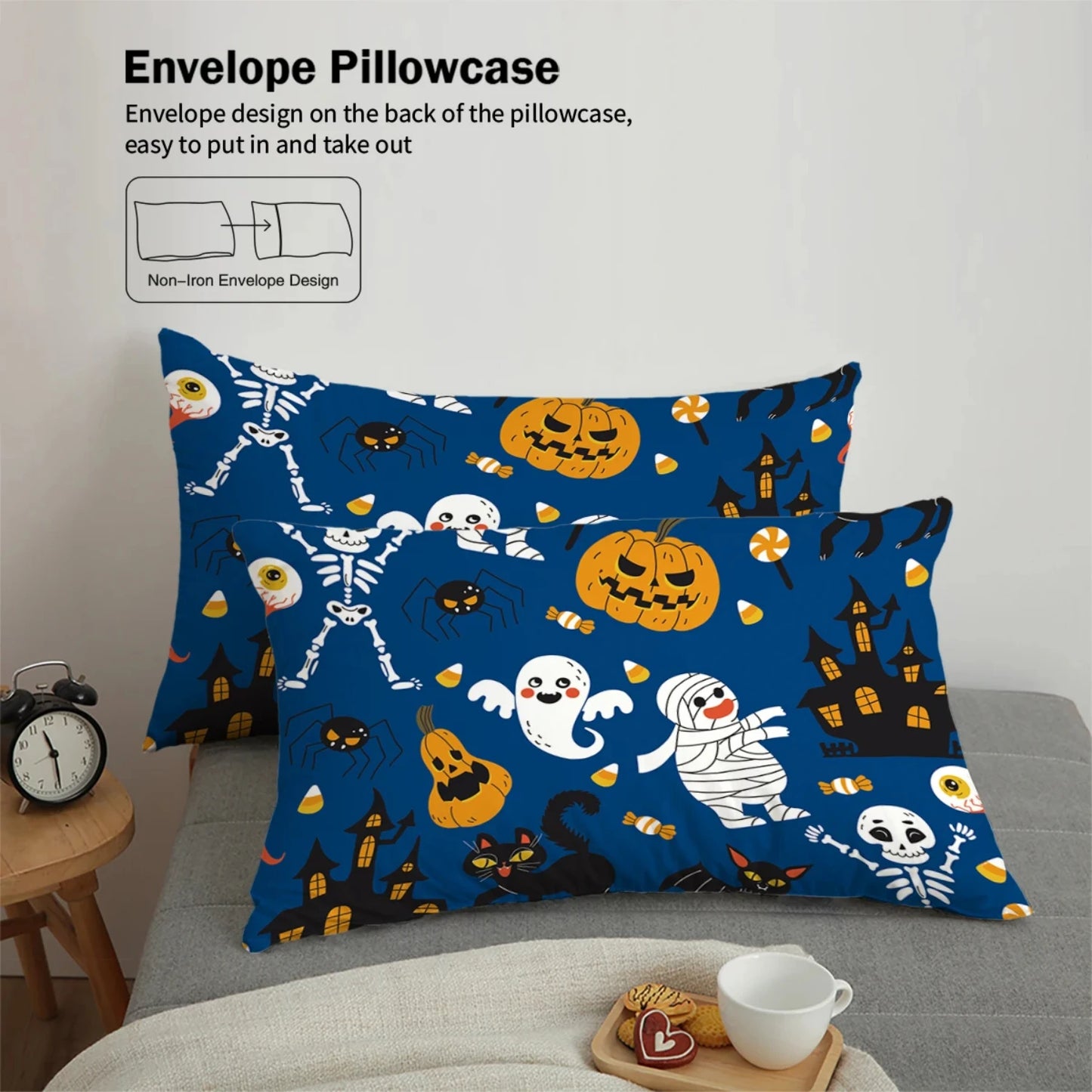 Cozy 3pcs Cartoon Halloween Bedding Set for Bedrooms, Guest Rooms, and Hotels - Includes Soft Down Duvet Cover and Two Pillowcas