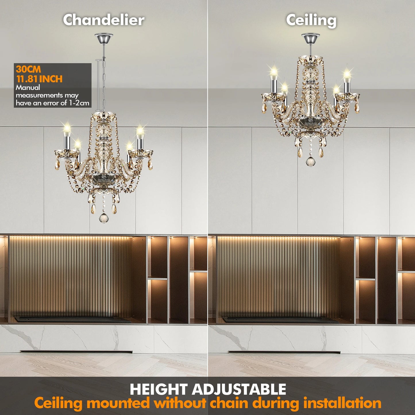 4 Arms Crystal Chandelier Pendant Light Transparent Cognac Gold LED Luxury Lamp Dining Living Room Decoration Lighting