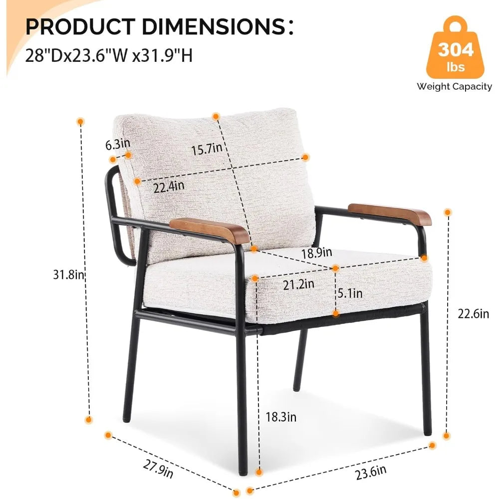 Mid-Century Modern Upholstered Reading Chair for Small Spaces with Wood Arms and Comfort for Bedrooms