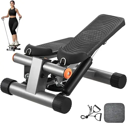 Home Fitness Mini Stepper with Hydraulic Resistance and Resistance Bands for Full-Body Cardio Workout