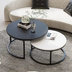 Round Coffee Table Nesting Tables Set of 2, Large : Ø 34.0", Small : Ø 26.0", Modern Design Coffee Tables for Living Room, Gold