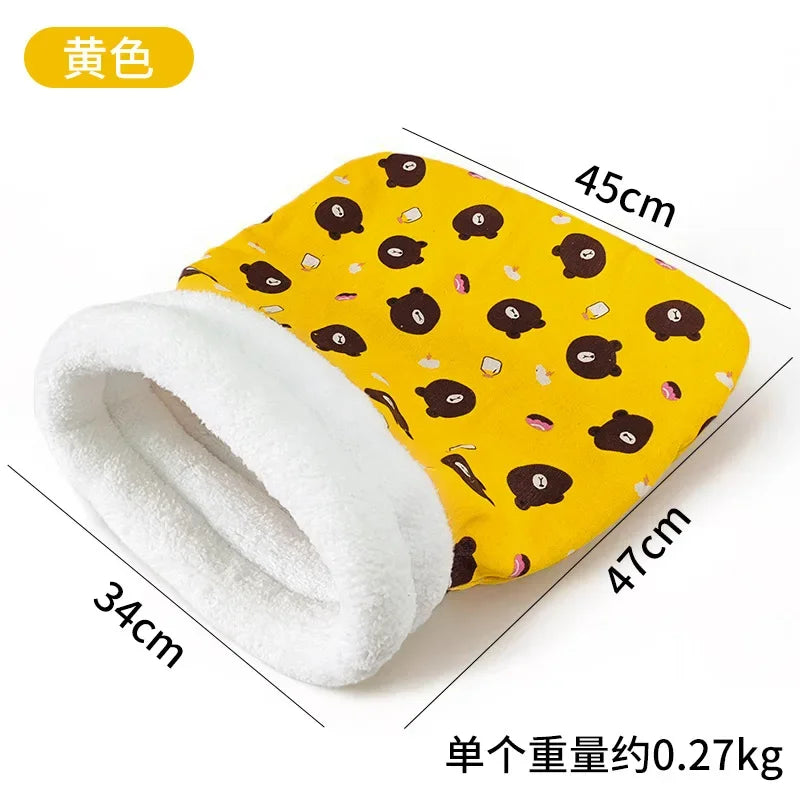 Winter Warm Pet Sleeping Bag Lamb Wool Warm Kitten Nest Drilling Hole Bedding Semi Closed Small Dog Kennel for Both Dogs Cats