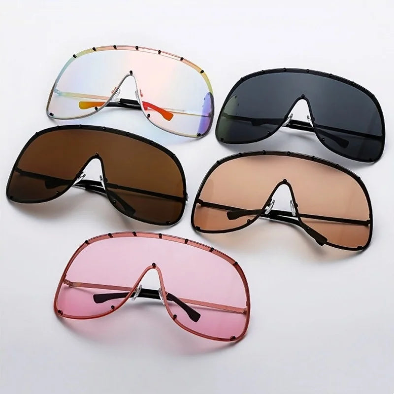 Fashion Oversized Luxury Sunglasses For Women Men Modern One-Piece Lens Frame High Quality Sun Glasses Shades UV400 Eyeglasses