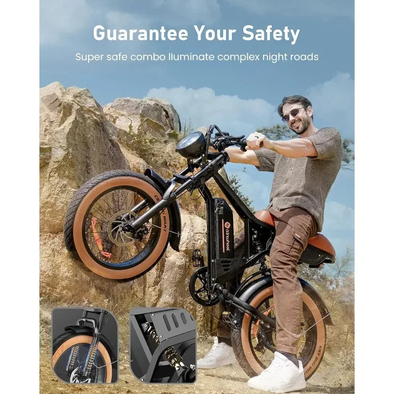 HOME.Bike Adults 750/1500W Ebike 20/28MPH, 55-75 Miles Electric Motorcycle with 10.4/13AH Battery, 20" Fat Tire Electric Dir