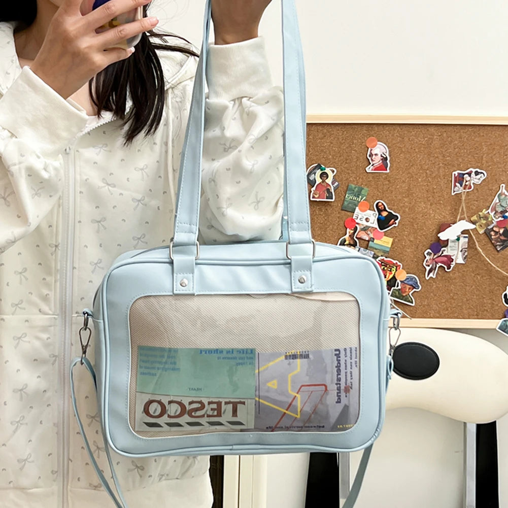 Transparent Trendy Shoulder Handbag Pu Y2K High School Causal Preppy Bags Uniform JK Crossbody Bags Ita Chic Hobo Bag for Women