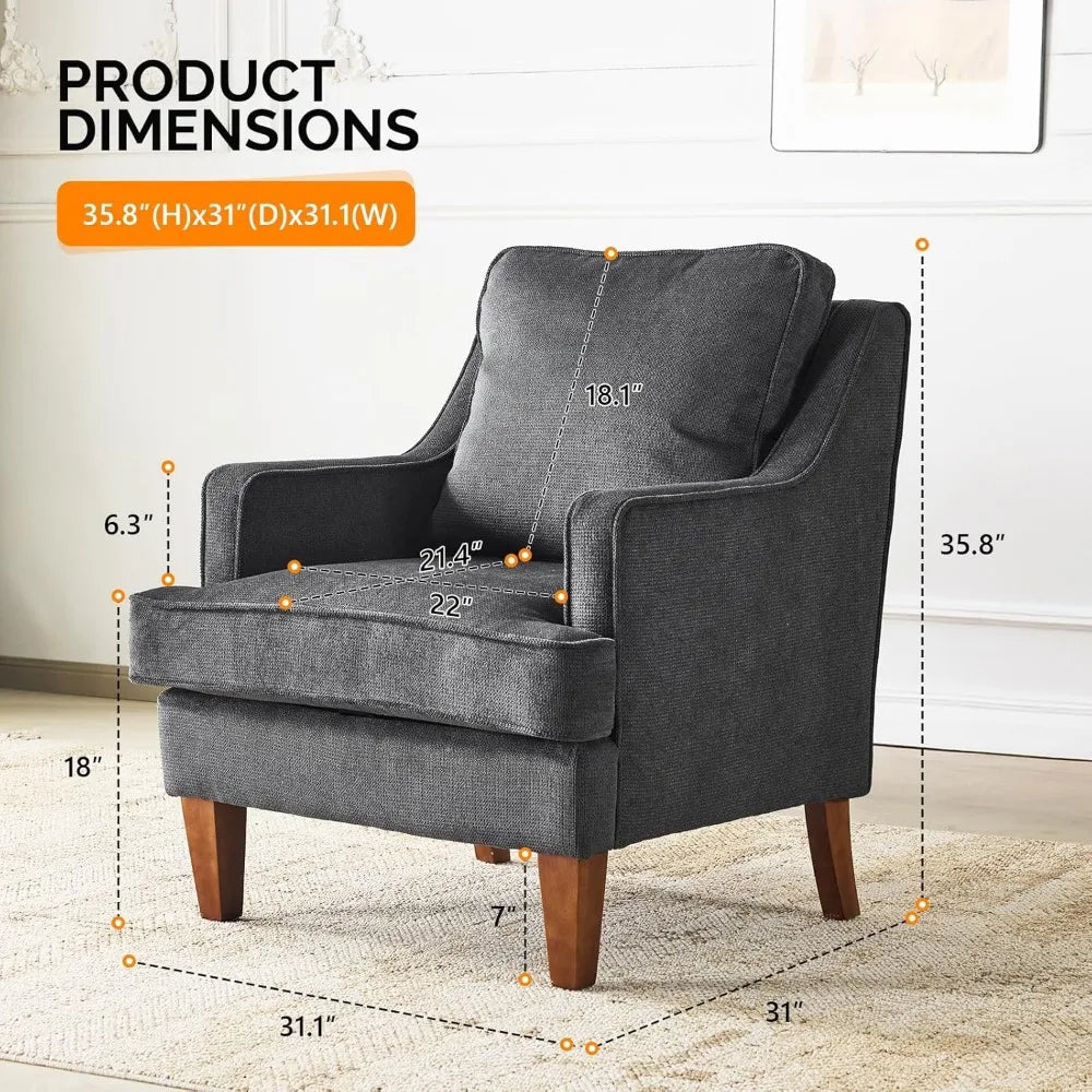 Mid-Century Modern Black Upholstered Accent Chairs Set of 2, Comfortable High-Back Sofa Chairs for Living Room Reading