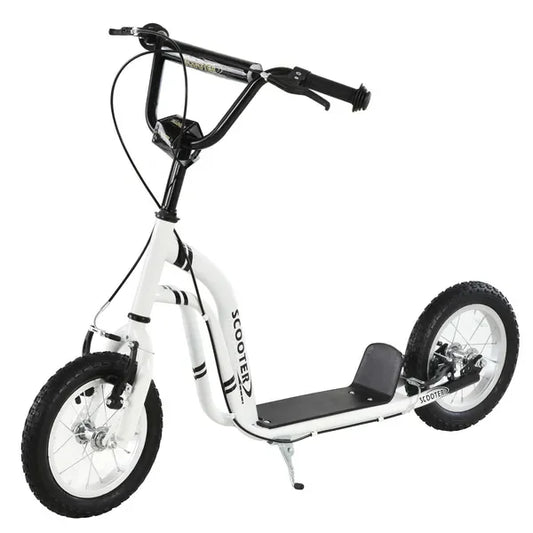 Aosom Kids Scooter Youth Scooter for 5+ with Dual Brakes, 12-Inch Inflatable Wheels, Outdoor Ride-On Toy, White