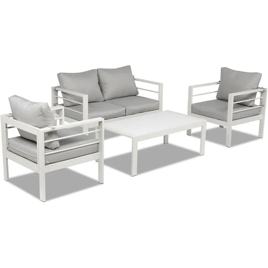 Outvita Aluminum Patio Furniture Set 4 Seats Outdoor Sectiol with Washable Thick Cushions Coffee Table Patio Conversation Sets