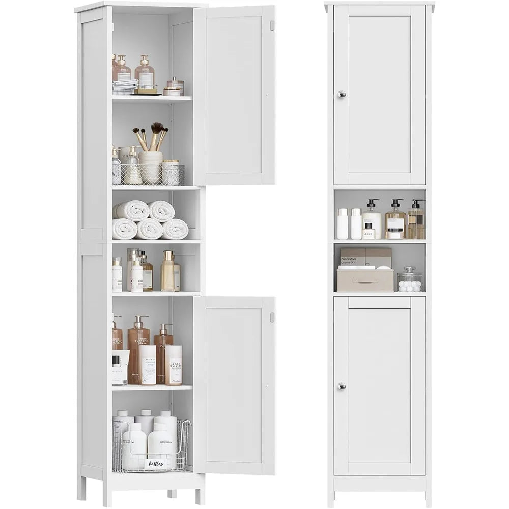 Space-Saving Tall Bathroom Cabinet with Adjustable Shelves and Doors for Small Spaces, Ideal for Living Room and Entryway Storag